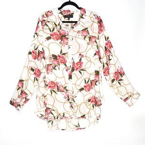 Fred David Floral Chain Print Tab Sleeve Blouse 2X